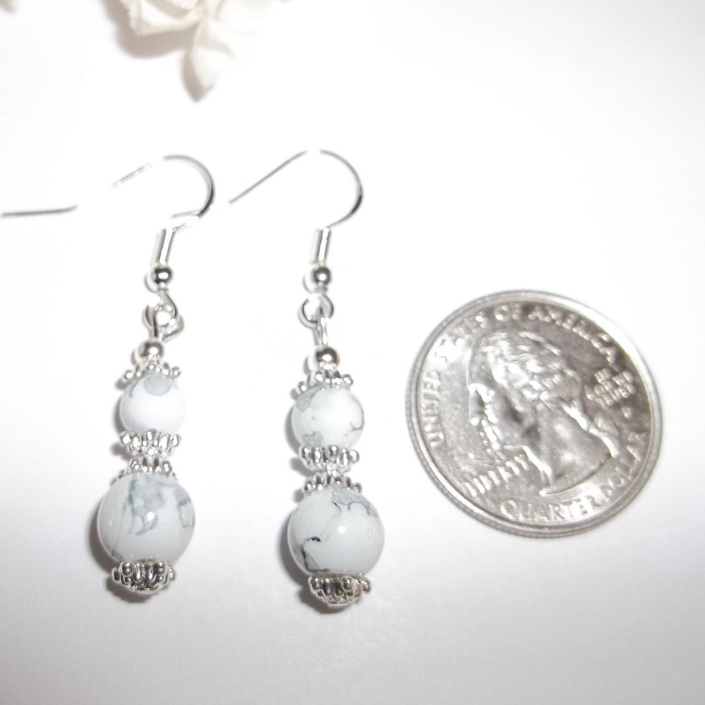 Grey & White Marble Earrings Set NWT Handmade Beaded Dangle Drop Jewelry 4075 - Picture 2 of 8